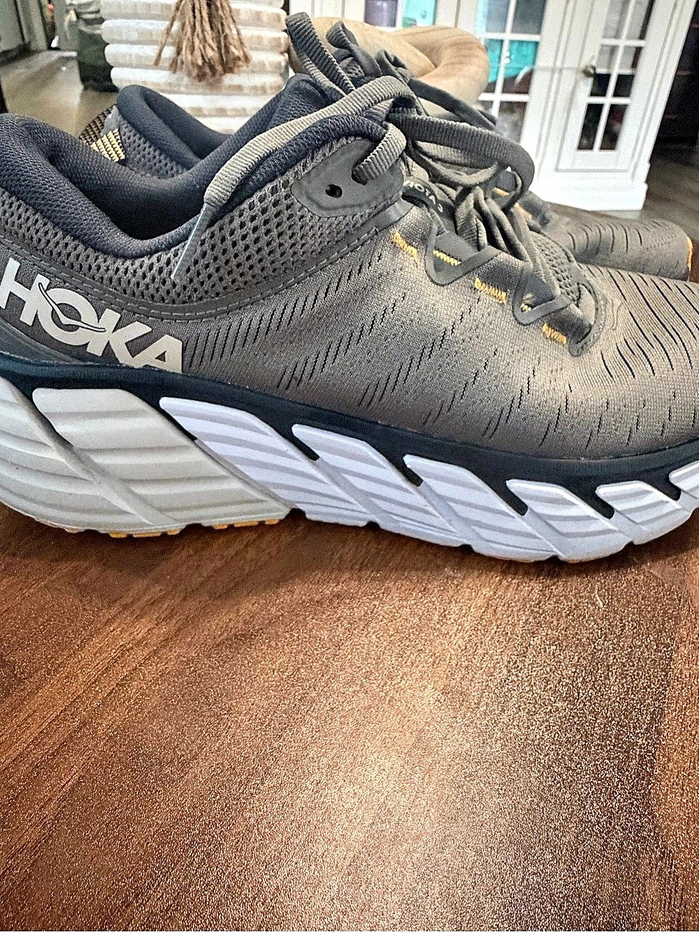 HOKA Bondi One Gray & Orange US 8.5 D Athletic Shoes